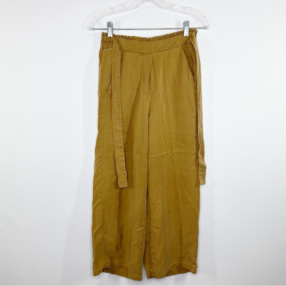 Numph Brown Cropped Wide Leg Pants Size 34 XS High Waisted Pockets Belted Casual